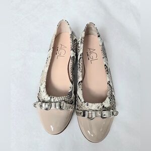 AGL Attilio Giusti Leombruni Snakeskin Cap Toe Buckle Ballet Flats - Size 6